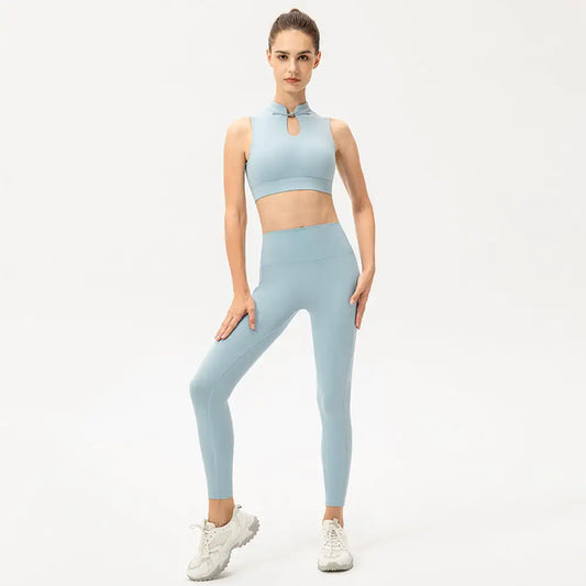 Motion Flow Jogging Suit with Stand Collar and Button Vest